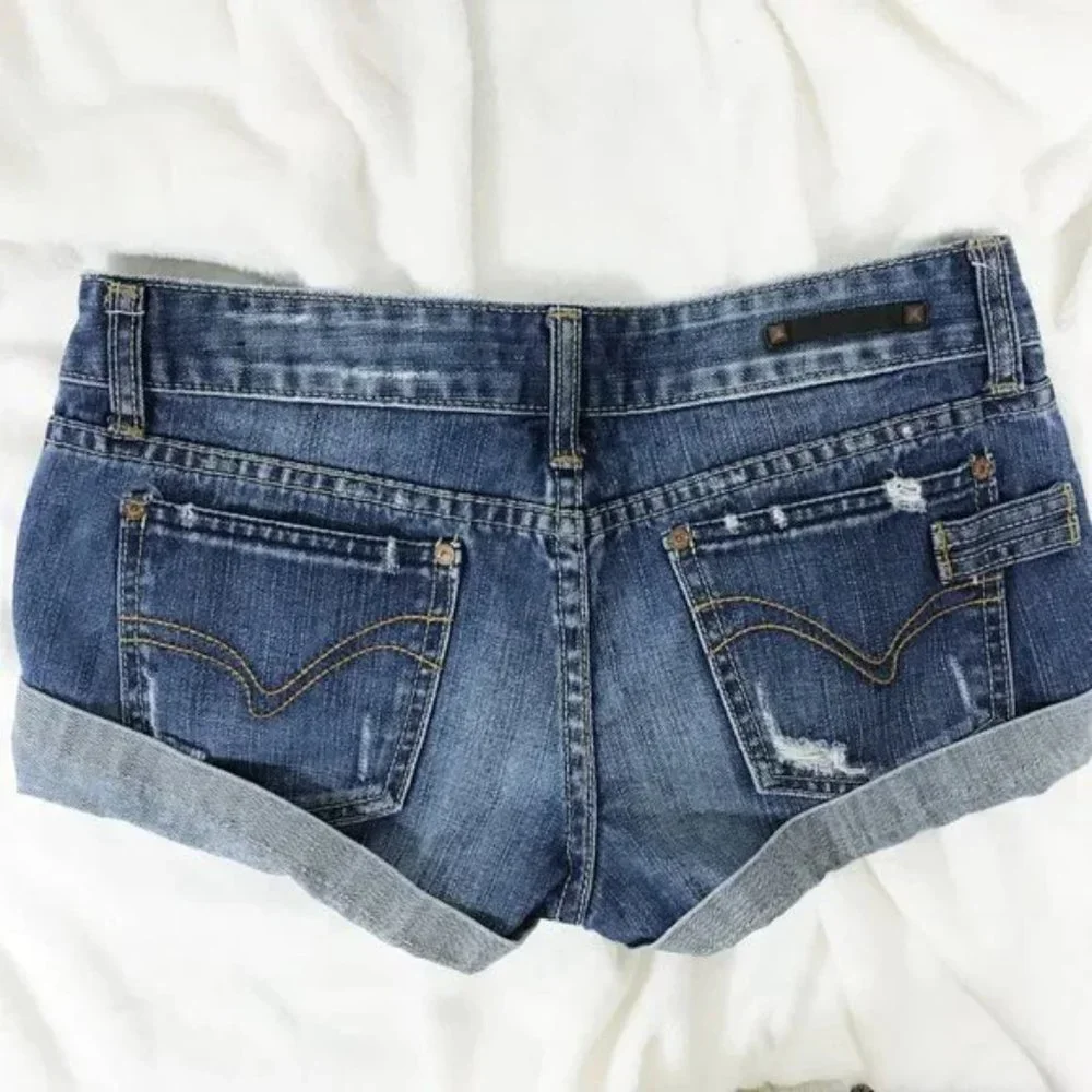 Jet Set Denim Short Shorts Blue Distressed Size 5